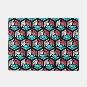 Japanese Cranes, Coral, Turquoise and Black Doormat
