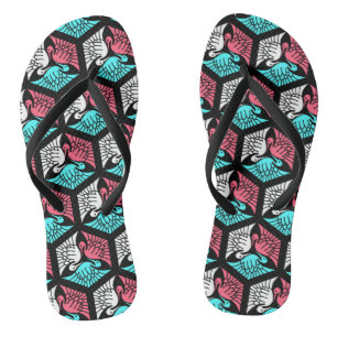 Japanese Cranes, Coral, Turquoise and Black Jandals