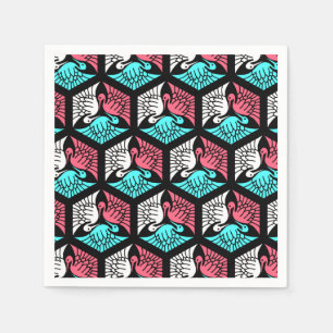 Japanese Cranes, Coral, Turquoise and Black Napkin