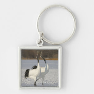 Japanese Cranes dancing on snow Key Ring