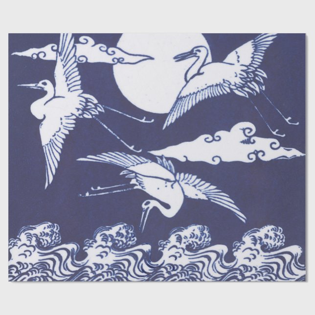 JAPANESE CRANES IN BLUE WRAPPING PAPER (Flat)