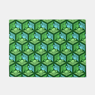 Japanese Cranes, Jade Green and Light Blue Doormat
