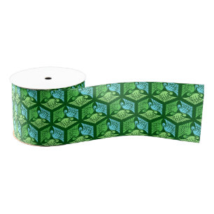 Japanese Cranes, Jade Green and Light Blue  Grosgrain Ribbon