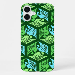 Japanese Cranes, Jade Green and Light Blue iPhone 16 Plus Case