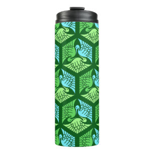 Japanese Cranes, Jade Green and Light Blue  Thermal Tumbler