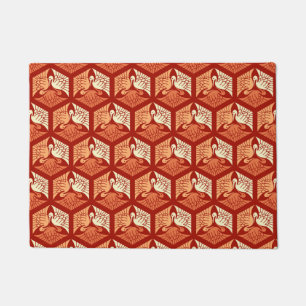 Japanese Cranes, Mandarin and Light Orange Doormat