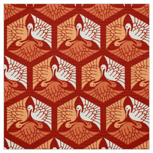 Japanese Cranes, Mandarin and Light Orange Fabric