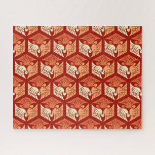Japanese Cranes, Mandarin and Light Orange Jigsaw Puzzle
