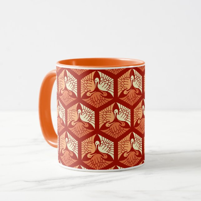 Japanese Cranes, Mandarin and Light Orange Mug (Front Left)