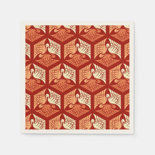Japanese Cranes, Mandarin and Light Orange Napkin (Front)