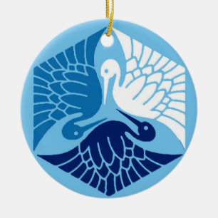 Japanese Cranes, Navy, White, and Light Blue Ceramic Tree Decoration