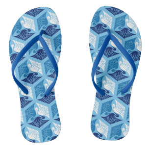 Japanese Cranes, Navy, White, and Light Blue Jandals