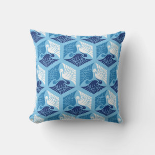 Japanese Cranes, Navy, White, and Light Blue Outdoor Cushion