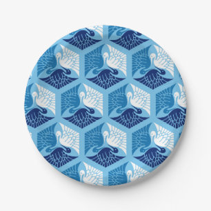 Japanese Cranes, Navy, White, and Light Blue Paper Plate