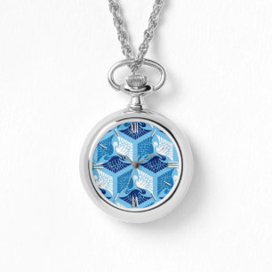Japanese Cranes, Navy, White, and Light Blue Watch