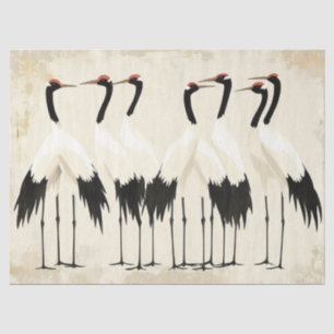 Japanese Cranes on Beige Tissue Paper
