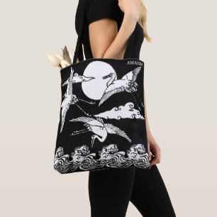 Japanese Cranes Over Waves – Personalized Tote Bag