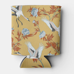 Japanese cranes, peony, sequins pattern can cooler
