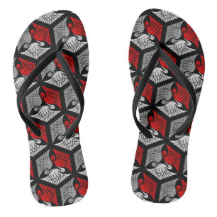 Japanese Cranes, Red, Grey / Grey and Black Jandals