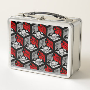 Japanese Cranes, Red, Grey / Grey and Black Metal Lunch Box