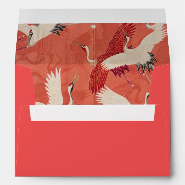 Japanese Cranes Red Kimono Envelope (Back (Bottom))