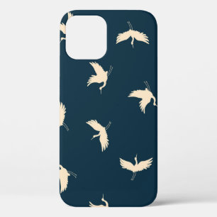 Japanese Cranes Silhouette Vintage Pattern iPhone 12 Case