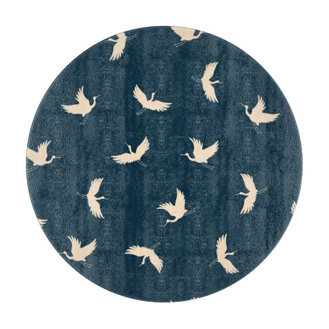 Japanese Cranes Silhouette Vintage Pattern Cutting Board (Front)
