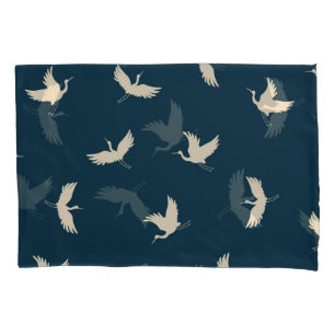 Japanese Cranes Silhouette Vintage Pattern Pillowcase