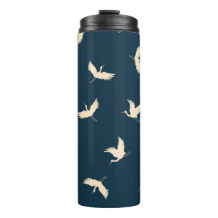 Japanese Cranes Silhouette Vintage Pattern Thermal Tumbler