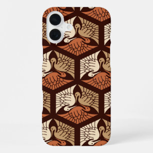 Japanese Cranes, Tan, Rust & Chocolate Brown iPhone 16 Plus Case