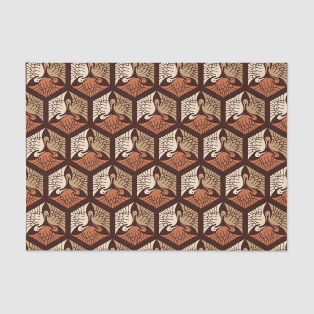 Japanese Cranes, Tan, Rust & Chocolate Brown Tissue Paper (Front)