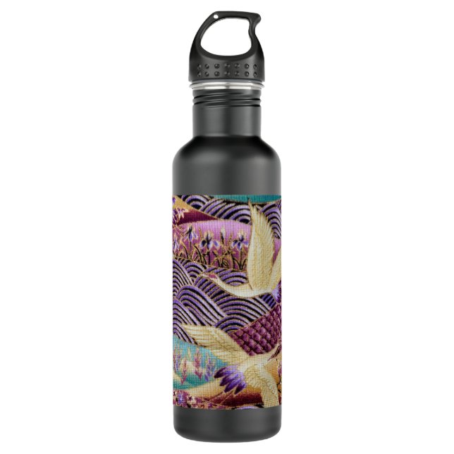 Japanese Cranes Traditional Design Purple 710 Ml Water Bottle (Front)