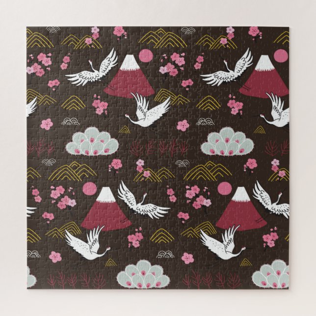 Japanese Cranes: Traditional Seamless Pattern Jigsaw Puzzle (Vertical)