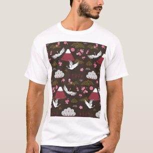 Japanese Cranes: Traditional Seamless Pattern T-Shirt