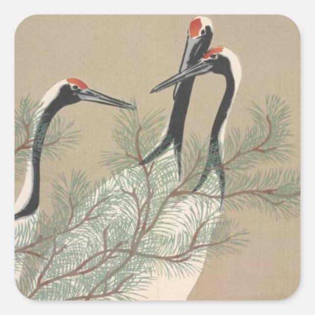JAPANESE CRANES WRAPPING PAPERS ETC. SQUARE STICKER (Front)