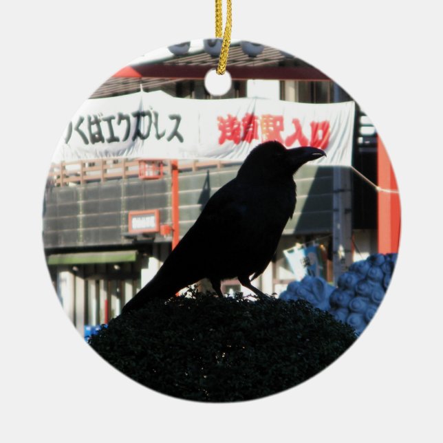 Japanese Crow Ceramic Tree Decoration (Front)