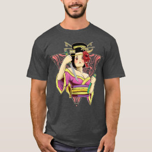 Japanese Culture Geisha Samurai Demon Mask Female  T-Shirt