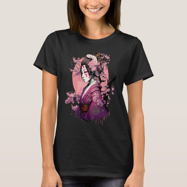 Japanese Culture Samurai Geisha Sakura Cherry Blos T-Shirt (Front)