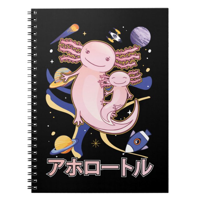 Japanese Cute Axolotl Family Galaxy Anime Notebook (Front)