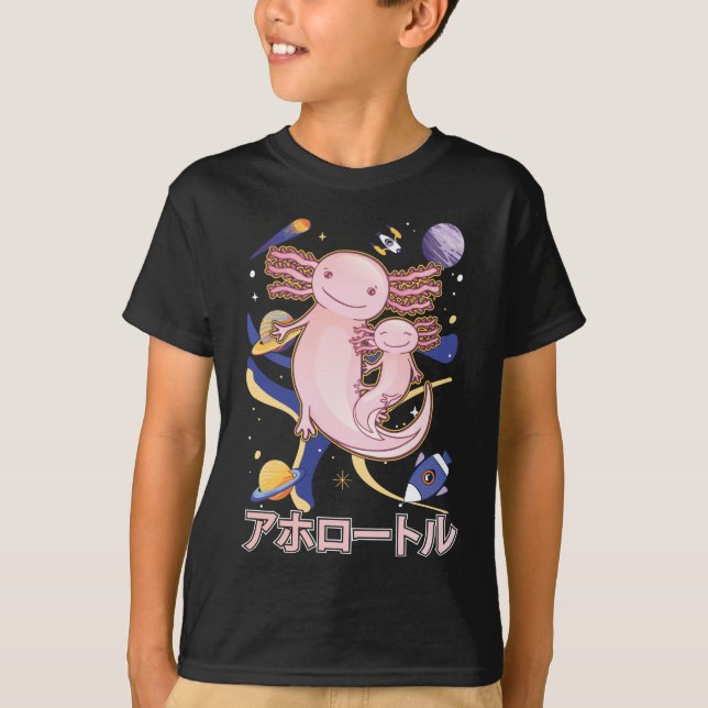 Japanese Cute Axolotl Family Galaxy Anime T-Shirt (Front)