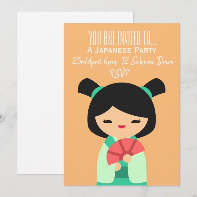 Japanese cute pink peach themed Japan party Invitation (Front/Back)