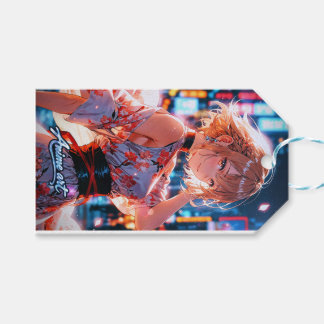 Japanese Cyberpunk Anime Girl Poster | Neon City Gift Tags