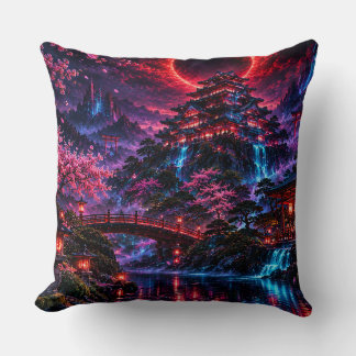 Japanese Cyberpunk Castle Poster Cushion