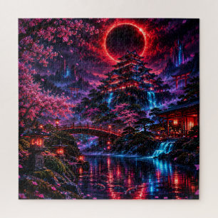 Japanese Cyberpunk Castle Poster Jigsaw Puzzle
