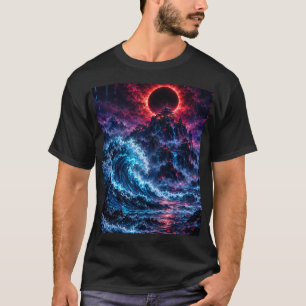 Japanese Cyberpunk Mountain Wave Eclipse Poster T-Shirt