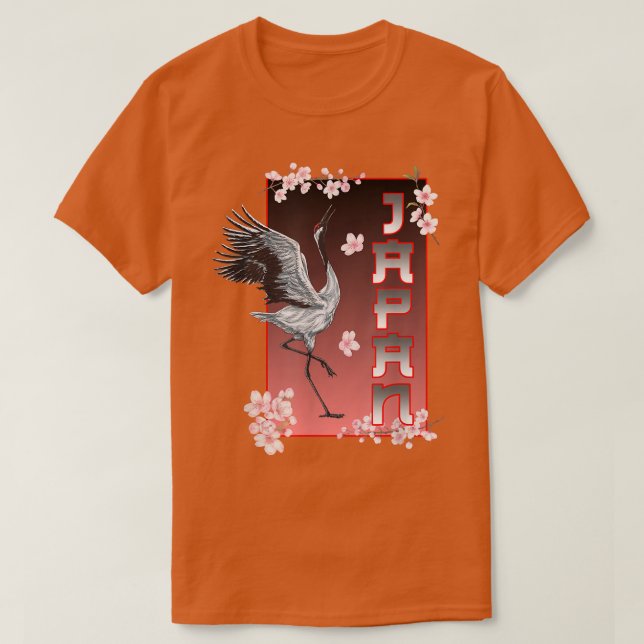 Japanese Dancing Crane Bird Sakura Cherry Blossom  T-Shirt (Design Front)