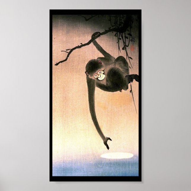 Japanese Dangling Monkey Woodblock Art Ukiyo-E Poster (Front)