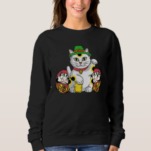 Japanese Daruma Doll Maneki Neko Cat In St Patrick Sweatshirt