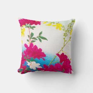 Japanese day lilies - magenta, yellow blue cushion