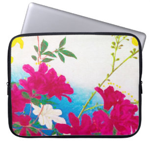 Japanese day lilies - magenta, yellow blue laptop sleeve